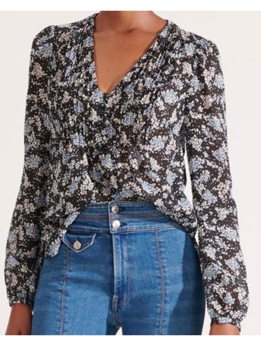 Veronica Beard Silk Lowell Pintuck Blouse in Black Multi Size 10